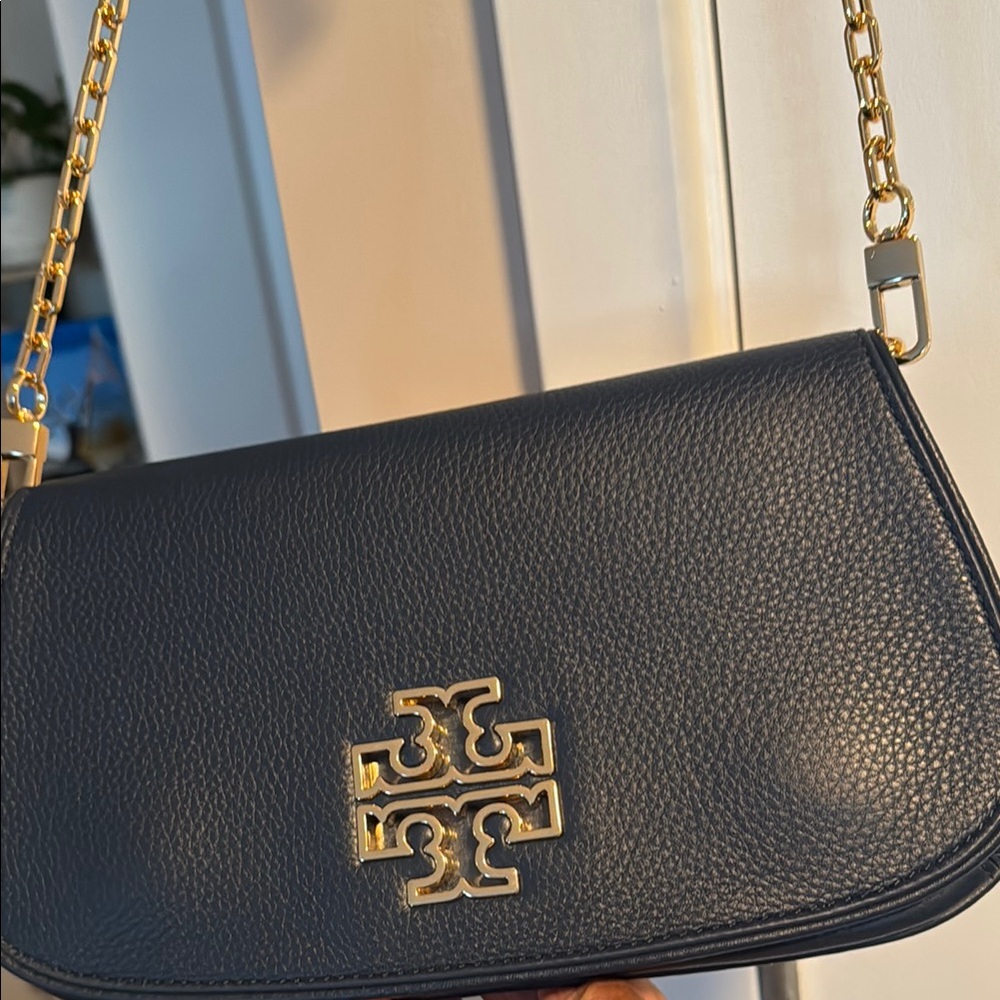 Tory Burch Blue and Gold Shoulder Bag with Chain Strap. Almost like new.